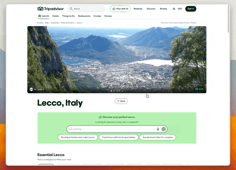 Screen recording with the same feature, but on TripAdvisor