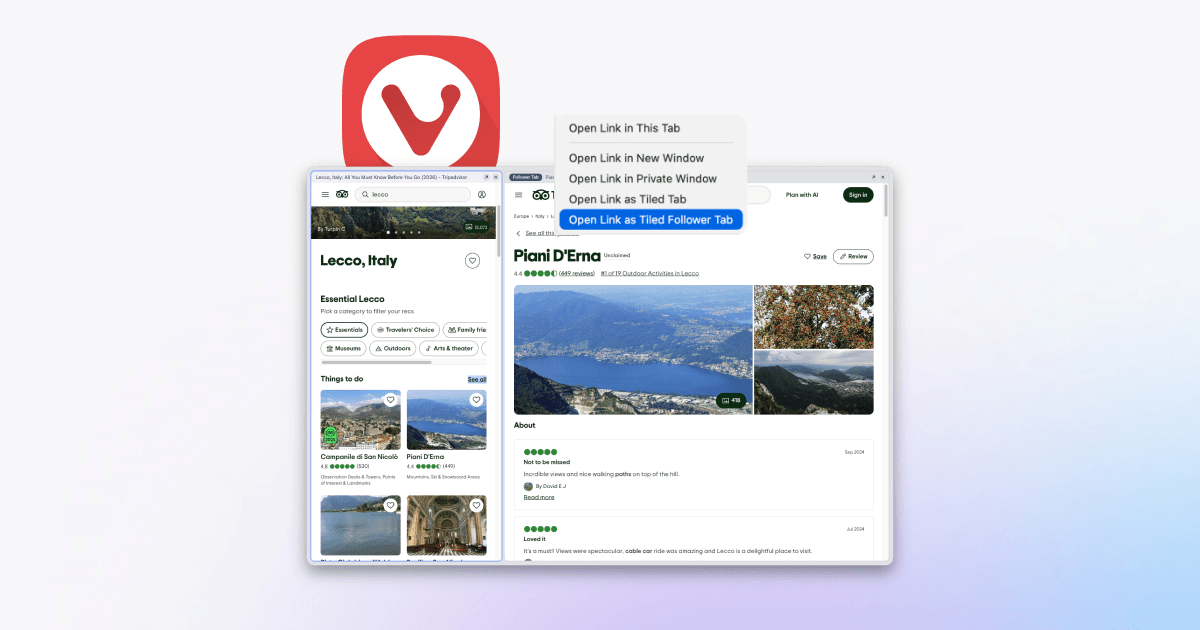 Vivaldi logo with text "Follower Tabs"